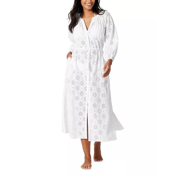 Tommy Bahama Women White Harbour Eyelet Button Up Dress Swim Cover-Up Size M - Picture 1 of 2